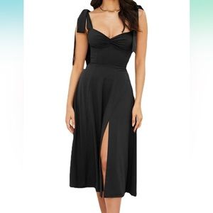 Women Summer Tie Straps Split Midi Dress
